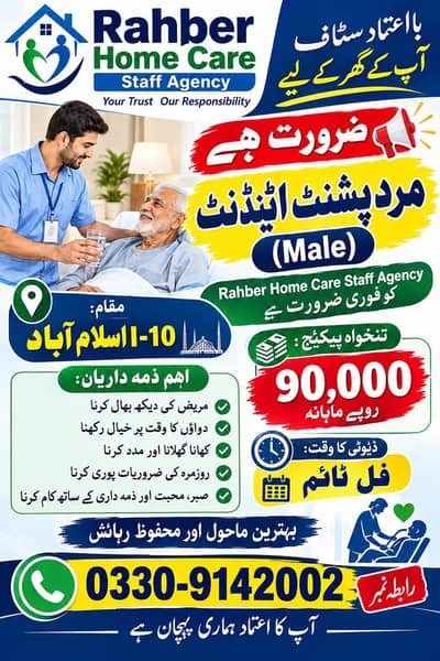 ہمارے ادارے کو ایک میل پروفیشنل پیشنٹ اٹینڈنٹ کی ضرورت ہے