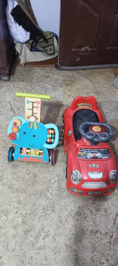 Red car and wooden walker new condition