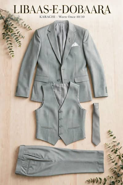 Groom 3-Piece Suit Light Grey - Worn Once 10/10