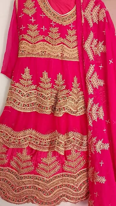 Hot Pink Bridal lehanga _choli&heavy duppata - golden work- wore once