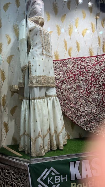 Beautiful Off-White & Golden Embroidered Bridal/Nikkah Dress