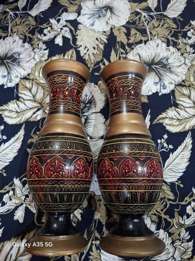 Hand painted wooden vase set pair of (2)
