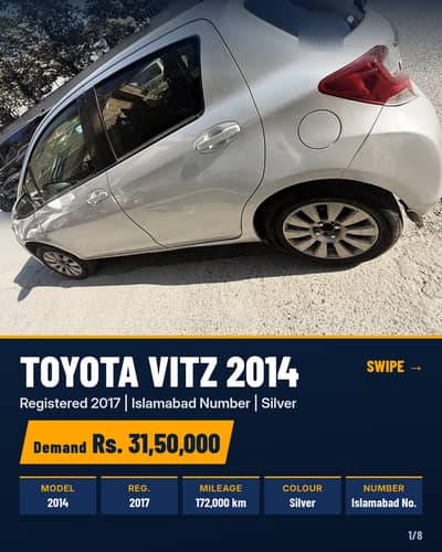 Toyota Vitz 2014, Registered 2017, Islamabad Number
