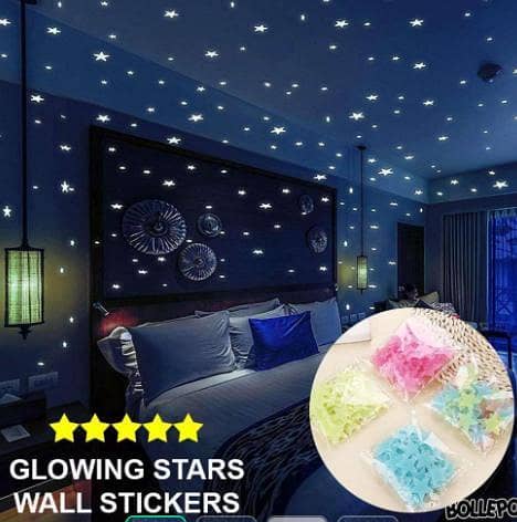 100 Pcs Glow in the Dark Stars Wall Stickers 3D Silicone Luminous Night Light Room Decor R6227