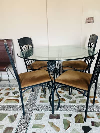 Vintage Glass-Top Dining Table with 4 Chairs