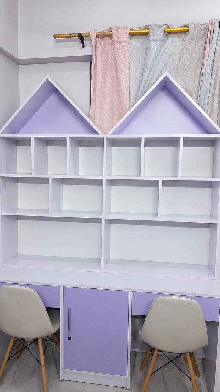 2 beds, 1 side table and study table 1