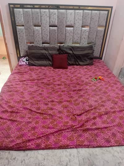 wooden grey golden bed set with side tables