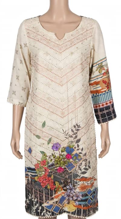 Cream black 3 PCs lawn suit chikankari front new