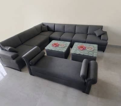 L Shaped Grey Complete Modern Sofa set