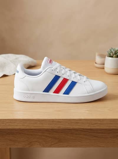 Pre-Loved Adidas Sneakers White with Blue and Red Stripes - Size 40