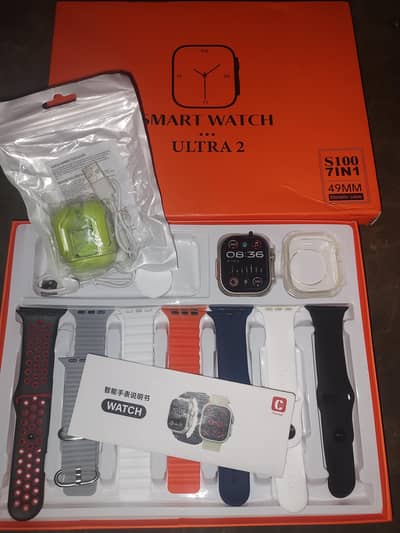 S100 Ultra 2 Smart Watch 49mm Box Pack + 7 Straps + Free Earbuds