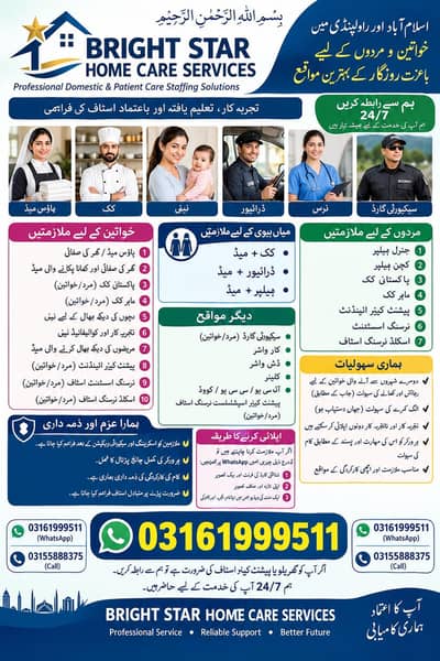 اسلام آباد اور راولپنڈی میں گھریلو ملازمتوں کے لیے فوری بھرتی جاری ہے۔