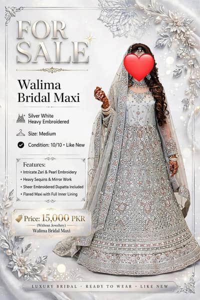 Walima Bridal Maxi Silver White - Size Medium - 10/10