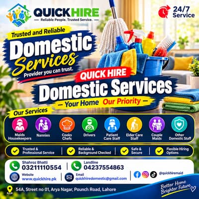 Maid Service in Lahore | maid available | Nanny | Cook | Driver