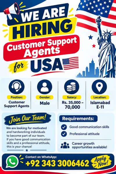 Customer Service Reps Required for USA Company– Islamabad E-11