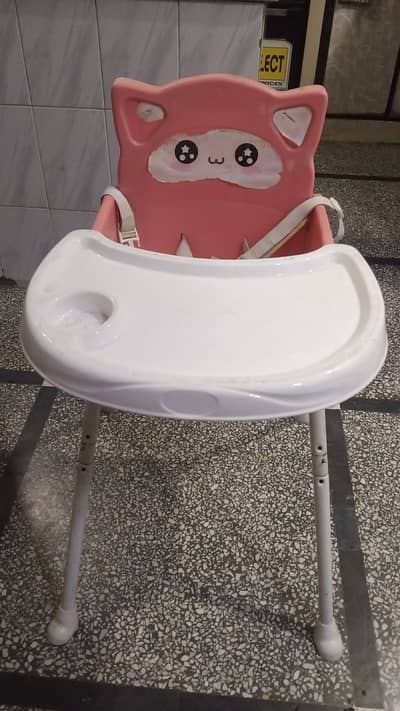 Adjustable Kids Feeding Highchair - Cat Theme (Pink & White)