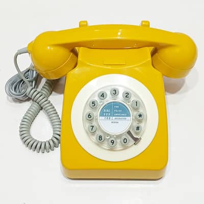 Retro Wild & Wolf 746 Mustard Yellow Push-Button Desk Telephone
