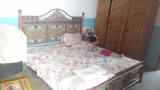 Rod iron full size bed with mattress and with 3 almari and side tables