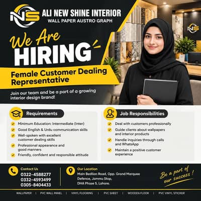 Female Customer Dealing Representative Required/ Female Jobs In Lahore