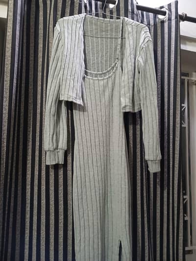 Imported soft knitted woman maxi dress with cardigan| 2 piece maxi