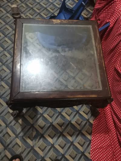 2 Beautiful Wooden Center Tables with Glass Top – Antique Design
