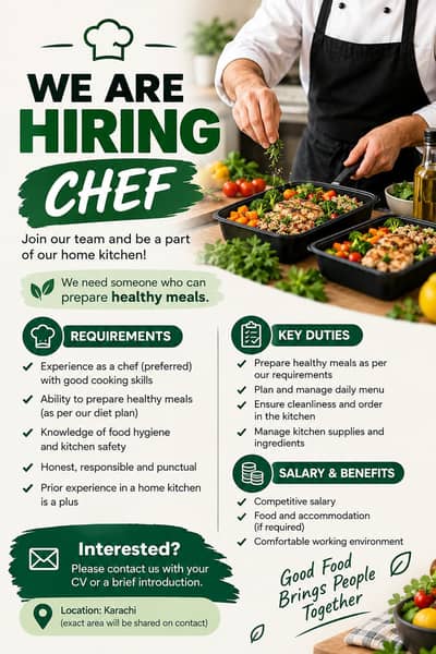 chef required for health meals