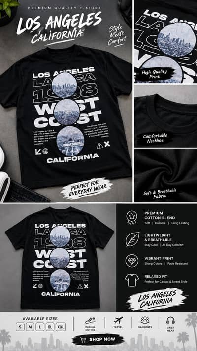 Los Angeles California Graphic T-Shirt Urgent For Sale
