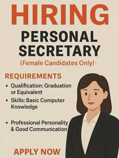 FEMALE REQUIRED FOR SECRETARY POST