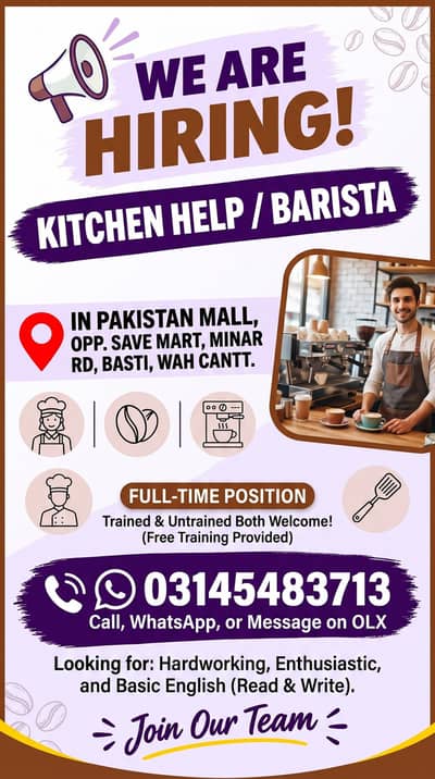 Hiring KitchenHelp / Barista