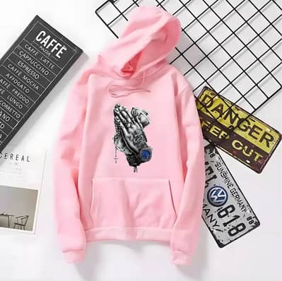 Men's Stylish Pink Printed Fleece Hoodie – Winter Collection