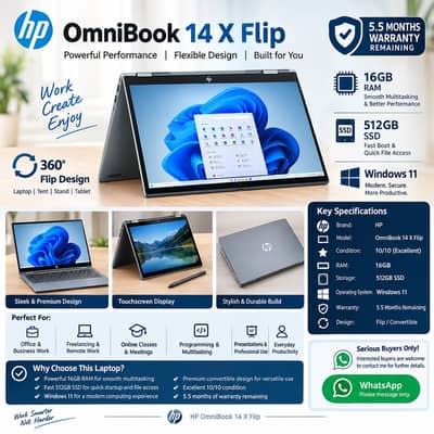 HP OmniBook 14 X Flip | 16GB RAM | 512GB SSD | Warranty