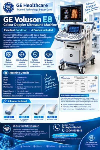 GE Voluson E8 Colour Doppler Ultrasound Machine – Excellent Condition