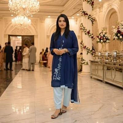 Stylish Dark Blue Embroidered Suit