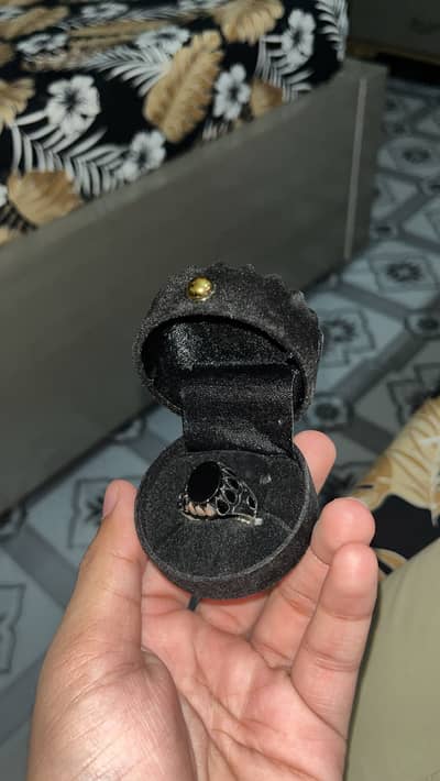 Italian Design Silver Ring with Black Aqeeq & Zircon