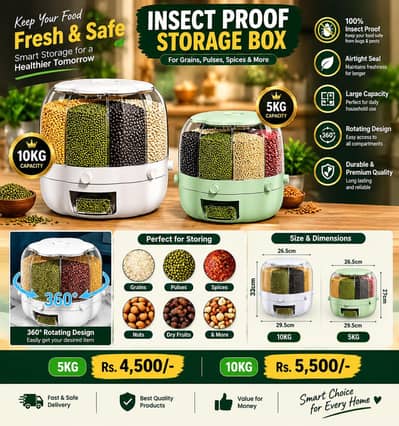 Premium 360° Rotating Insect Proof Storage Box – 5KG & 10KG