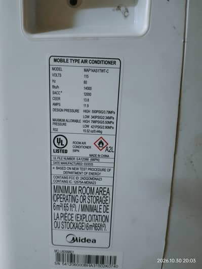 Midea Portable AC 1.2 Ton (14000 BTU) – 4 Months Used
