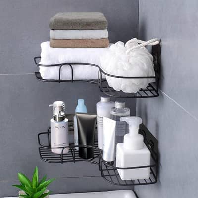 Black 2-Tier Bathroom Wall Shelf | Towels & Toiletries Storage