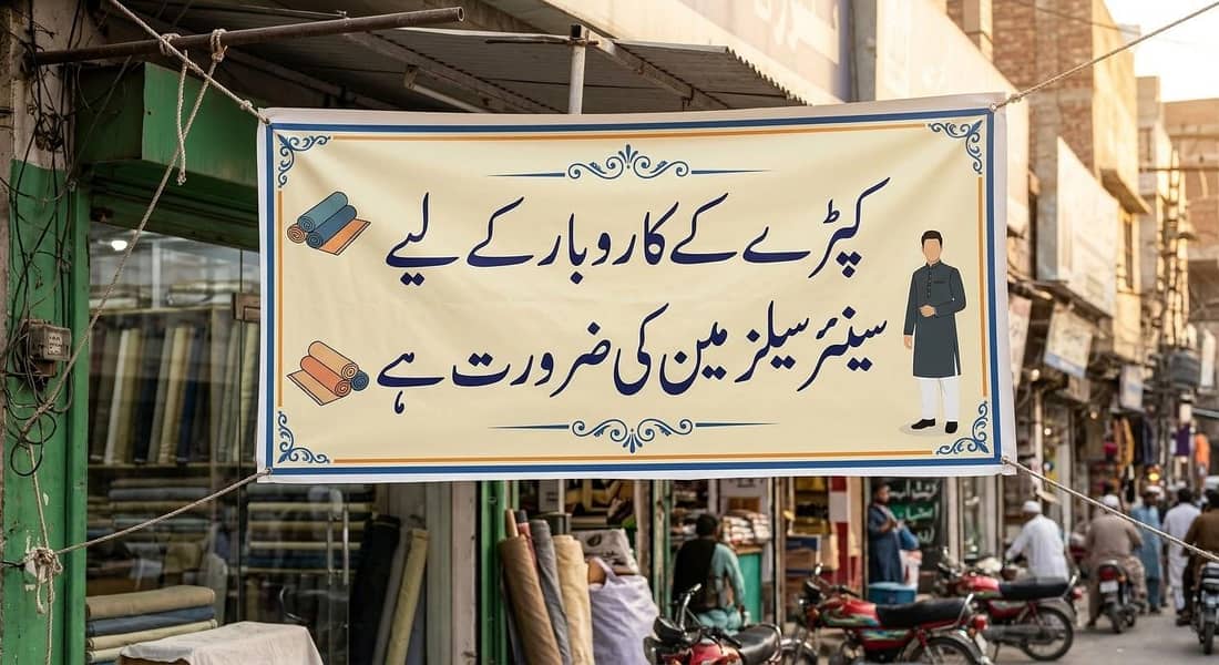 کپڑے کے کاروبار کے لیے سینئر سیلز مین کی ضرورت ہے۔ 0