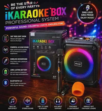 BRODU BTS-1935 6.5-Inch Portable Bluetooth ikaraoke Box Speaker
