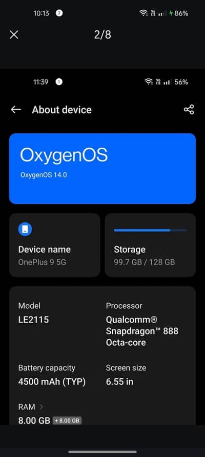 One Plus 9.5G Ram 8+8 memory 128 exchange possible hai