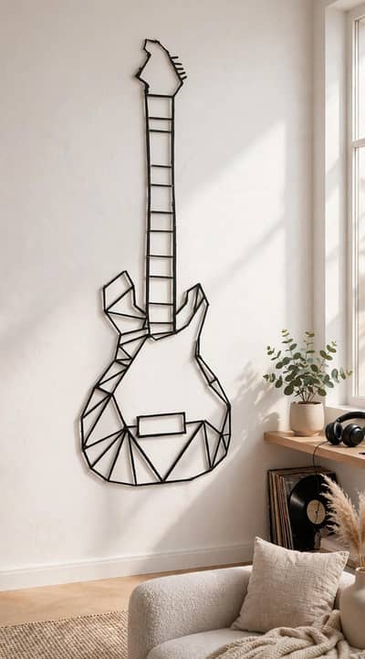 Handmade Geometric Guitar Wall Hanging - Aesthetic Room Decor