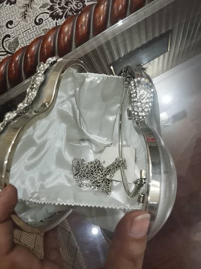 silver heart shape clutch for wedding & party