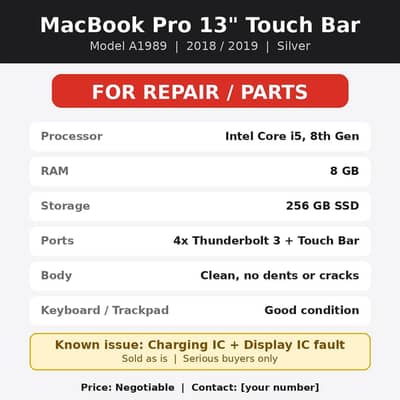 MacBook Pro 13" 2018 Touch Bar (A1989) i5, Charging & Display IC Issue