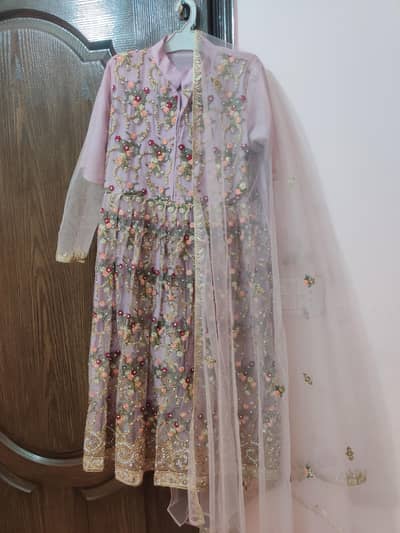 Elegant Light Pink/ Tea pink Embroidered 2-Piece Frock Set
