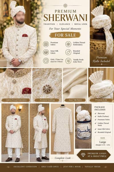 Premium sherwani brand new just one time use