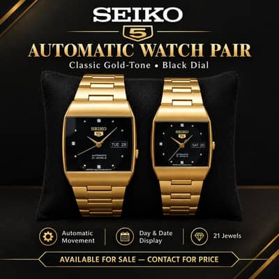 original seiko 5 automatic watch pair gold and Black. Japan