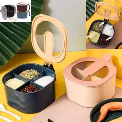 4 Compartment Spice Storage Box with Lid – Multipurpose Kitchen Masala