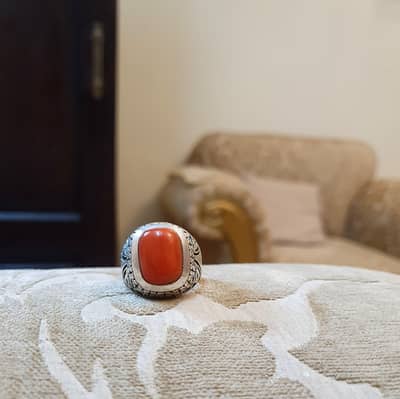 italian marjan /coral monga hand made heavy silver chandi ring