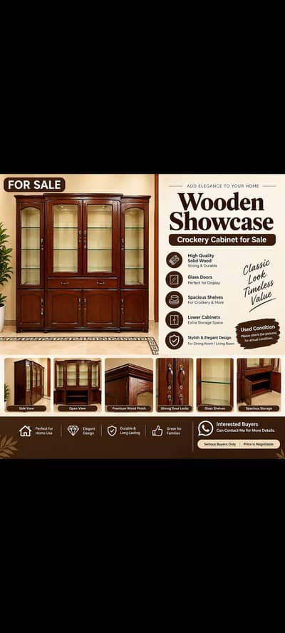 Beautiful Wooden Showcase / Crockery Cabinet for Sale
