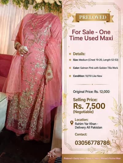 preloved one time used salmon pink maxi-medium size 10/10 condition